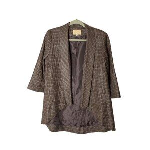 Alberto‎ Makali Open Jacket Blazer Sz M Brown Geographic Mob Crinkle Vintage